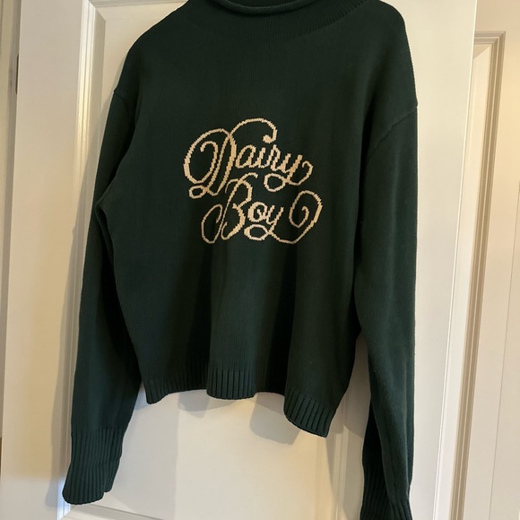 Dairy Boy Sweaters - Dark Green Turtleneck Sweater with Embroidered Logo